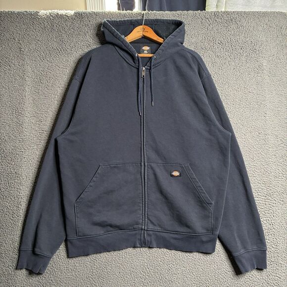 VTG Y2K Dickies Full Zip Hoodie Sweatshirt Mens XL Navy Cyber Skater Grunge - Picture 1 of 13
